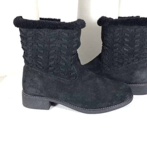 Abeo Women's Bristol US8,5 Black Leather Sheepskin Lined Shearling Ankle Booties - Picture 9 of 12